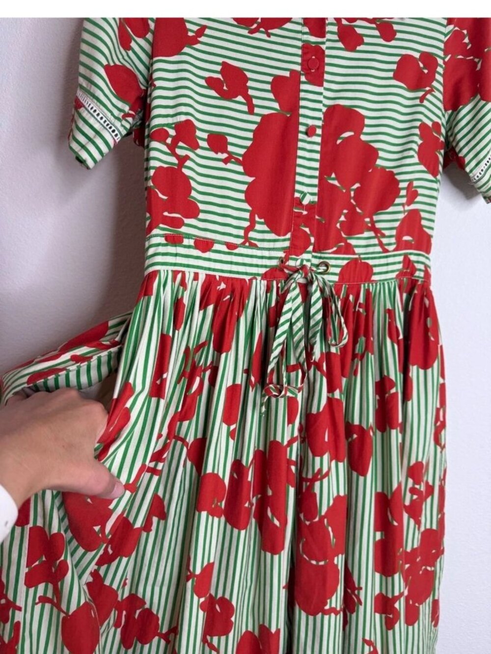 Hunter Bell Colby Midi Dress - Green Striped Cotton Sz Medium - Picture 4 of 10